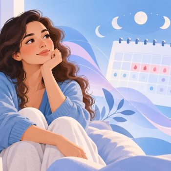 Transtorno disfórico pré-menstrual (TDPM) - ilustração de mulher pensativa com calendário do ciclo menstrual